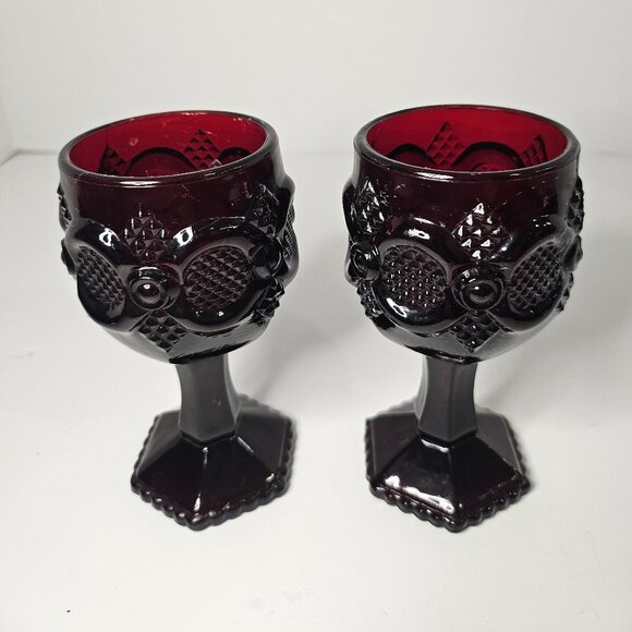 Vintage Avon 1876 Cape Cod Collection Ruby Red Set Of 2 Cordial Glasses - Picture 1 of 10